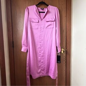 NWT Jones New York Pink Lotus Belted Shirt Midi Dress Size Small